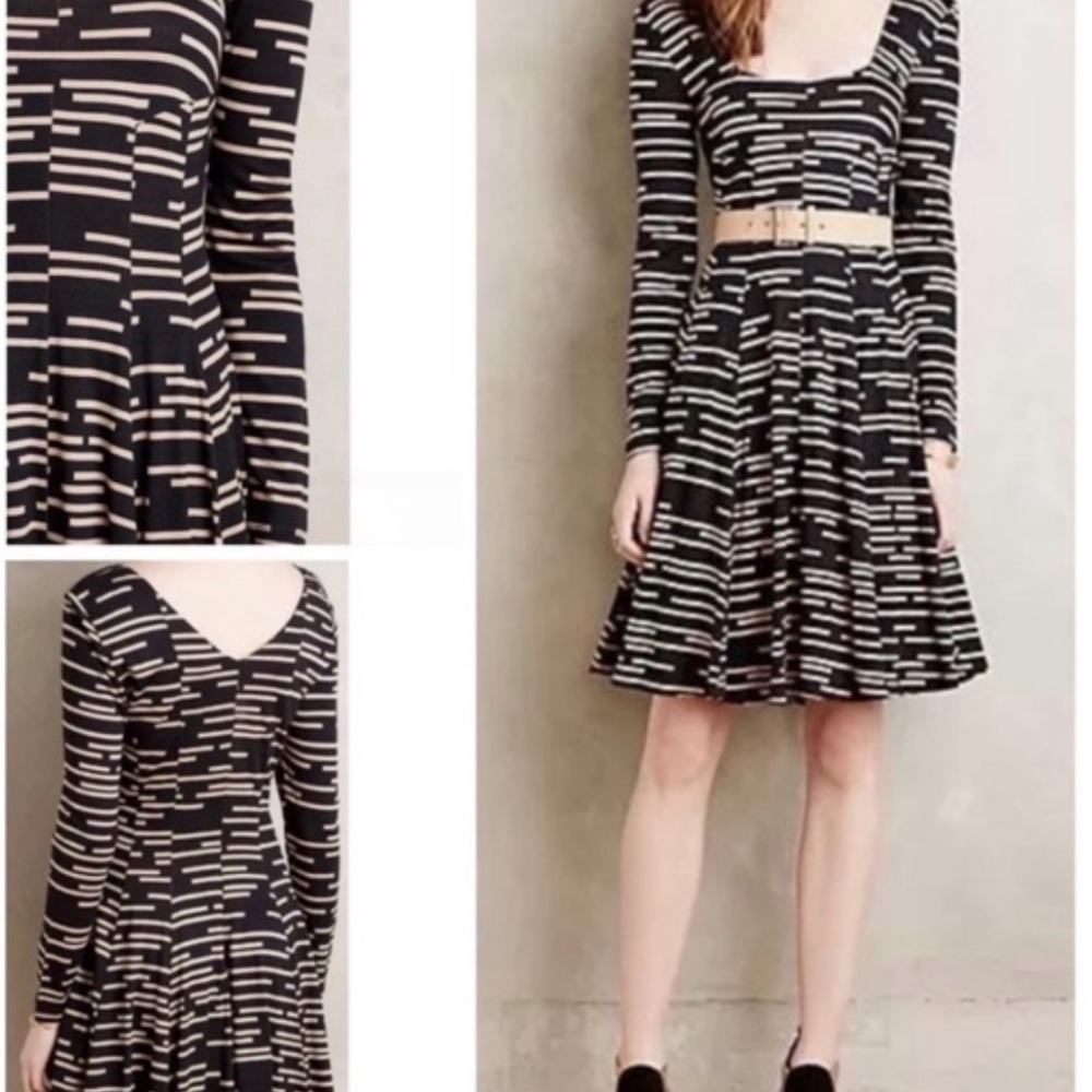 Anthropologie HD in Paris Black and Cream Striped Fit-and-Flare Skirt size small